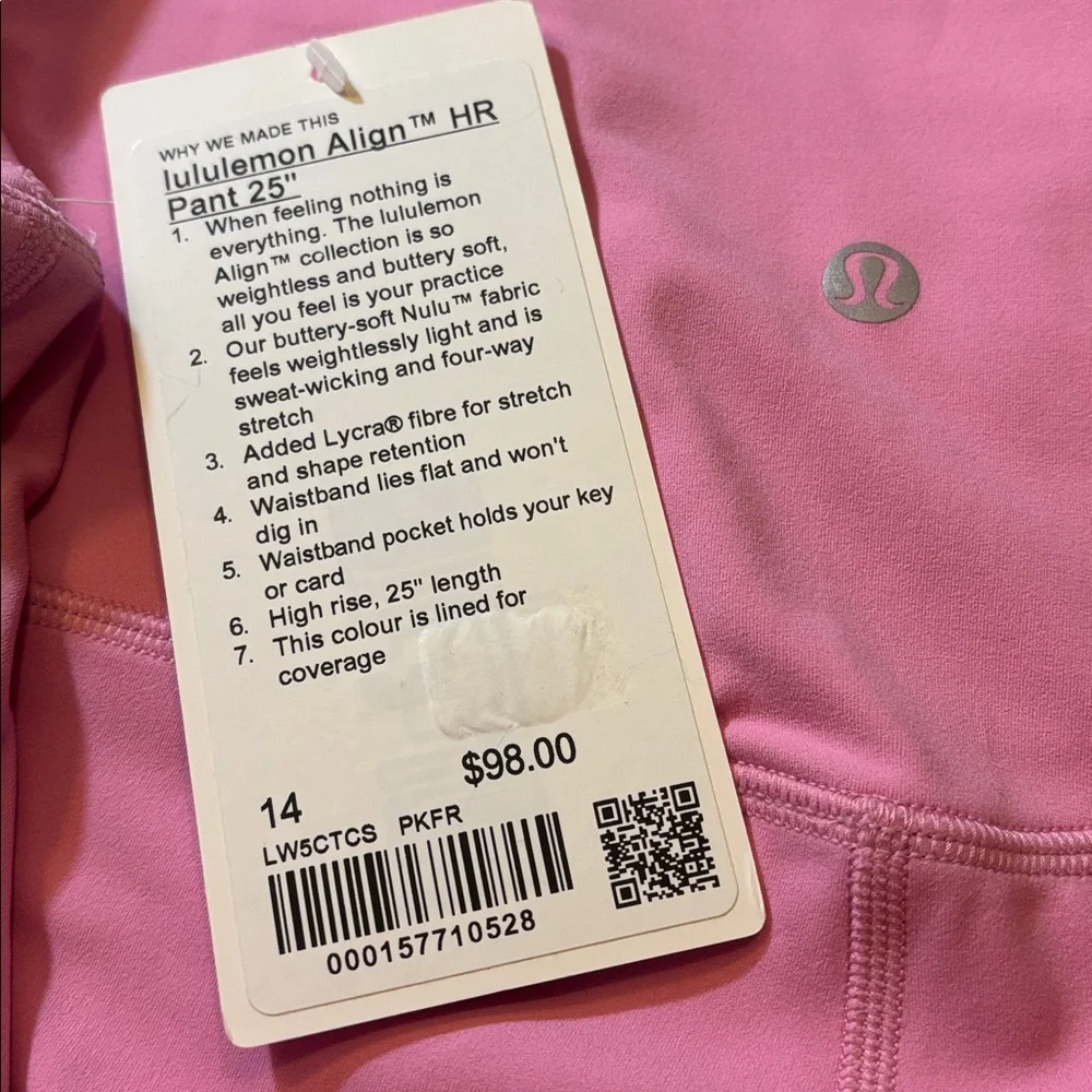 Lululemon Athletica Align HR Pants 25”, Pink Frosting, Size 14 - Picture 5 of 10